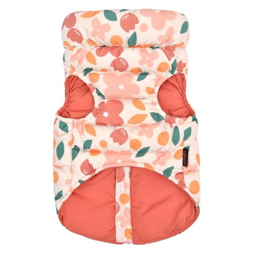 Puppia Hibiskus Hundepullover Wintersaison, integriertes Geschirr für kleine und mittelgroße Hunde, Orange, Größe S