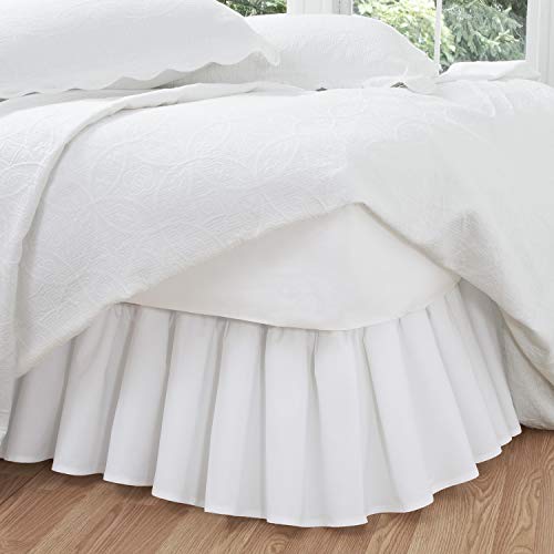 Fresh Ideas Bedding Ruffled Bedskirt, Classic 18” Drop Length, Gathered Styling, Queen, White (Fre30118Whit03) #TOP2