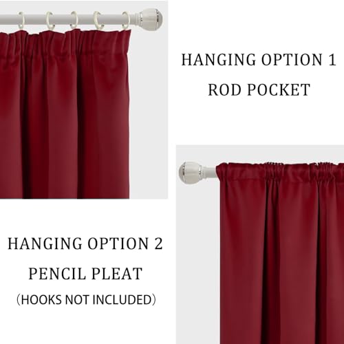 Hiasan Blackout Curtain, Thermal Curtain for Living Room Bedroom with Tiebacks, 2 Panels, 90 x 90 Inch, Red - Image 3