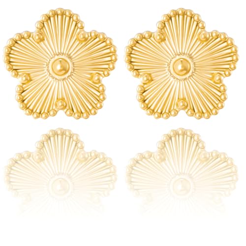 14K Gold Four Leaf Clover Stud Earrings for Women Lucky Flower Jewelry (Metal-14K Gold)