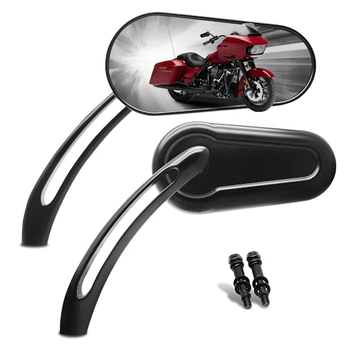 Image of MZS Black 8mm Motorcycle Mirrors, M8 Blade Handlebar Rear View Mirror for HD Models 1982-2026, Compatible with Sportster Softail Road King Street Electra Glide Dyna Vrod Touring