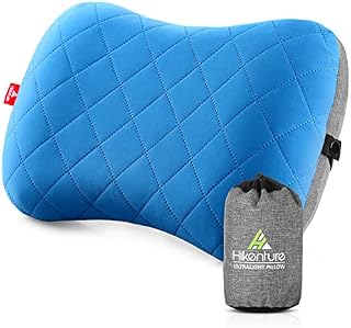 HIKENTURE nadmuchiwana poduszka kempingowa/podróżna ze zdejmowaną poszewką na poduszkę, ergonomiczna poduszka pod głowę, wygodna poduszka na kark do podróży / na zewnątrz (niebieska), rozmiar uniwersalny