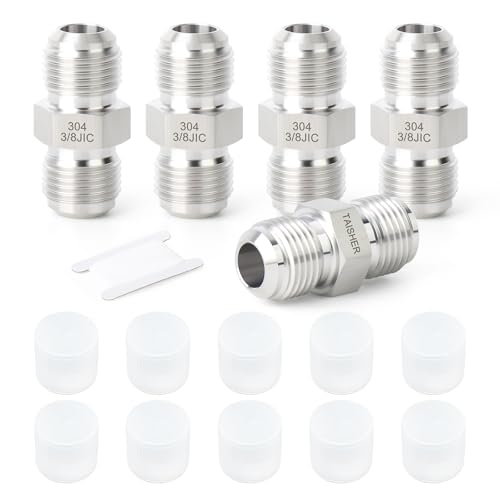 Image of TAISHER 5PCS Forging of 304 Stainless Steel JIC Flare Tube Fitting, 3 /8 inch JIC Male x 3 /8 inch JIC Male, Union