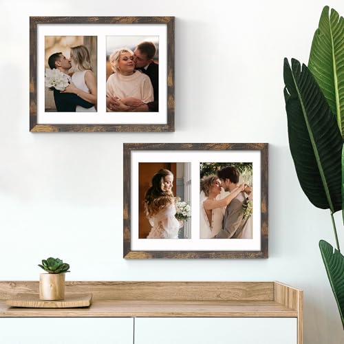 Image of DUENPY 8.5x11 Double 5x7 Picture Frame Double Picture Frame Displays Two 5x7 inch Photos Available Horizontal Wall Mounting Display and Vertical Brown