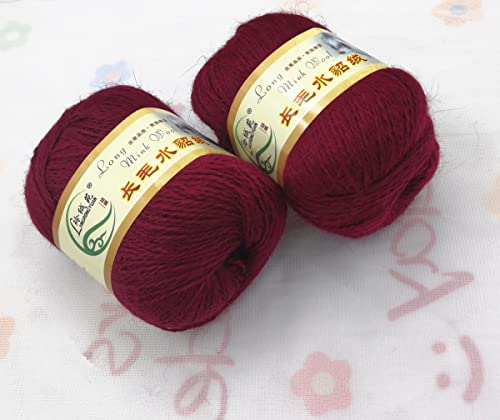 Gqbaq Long Mink Wool Yarn 100G Fingering Weight Knitting And Crochet Yarn Super Soft & Luxury For Colorful Craft Color 33-Wine #TOP1