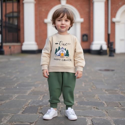 Baby Boy First Birthday Outfit Long Sleeve One Happy Camper Sweatshirt Jogger Pants Infant Fall 1St Birthday Clothes4