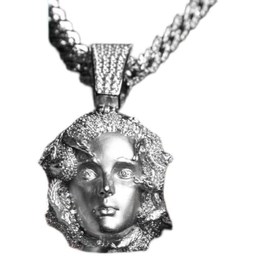 Collier hip-hop homme avec véritable pierre naturelle incrustée