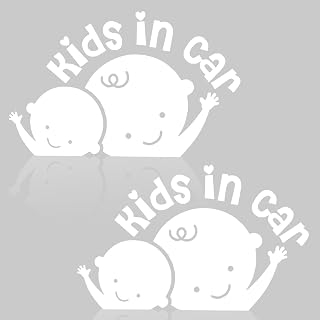 2PCS Kids in Car Sticker Decal, Baby on Board Signs for Car Safety Driving, Reflective Baby Stickers, Funny Vinyl Decal for Vehicle Windows and Bumpers (White)