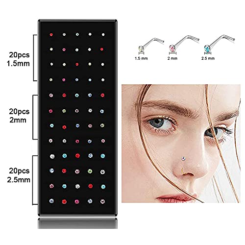 Smuobt 120Pcs 22G L Shaped Stainless Steel Nose Studs Rings Piercing Pin Body Jewelry 1.5Mm 2Mm 2.5Mm A Set White And Colour #TOP1
