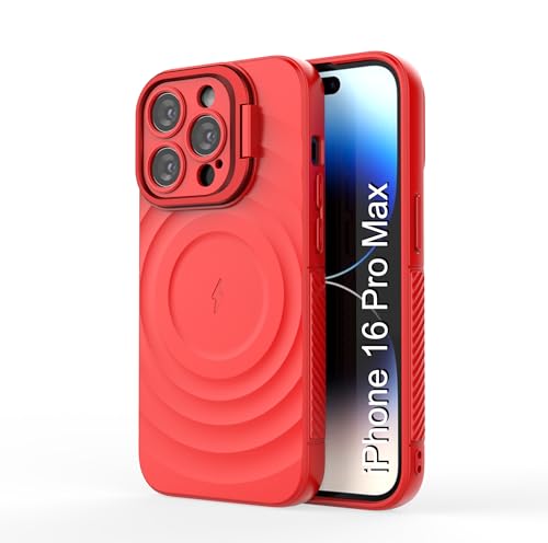 Image of LuxuryKase Shockproof Case for iPhone 16 Pro Max | Ripple Pattern | Camera Protection | Inner Velvet Fabric Lining | Protective Cover with Enhanced Grip & Wireless Charging Support - Red
