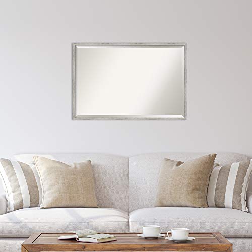 Amanti Art Beveled Wood Wall Mirror (25 x 37 in.), Shiplap White Narrow Frame - Bathroom Mirror White, Large