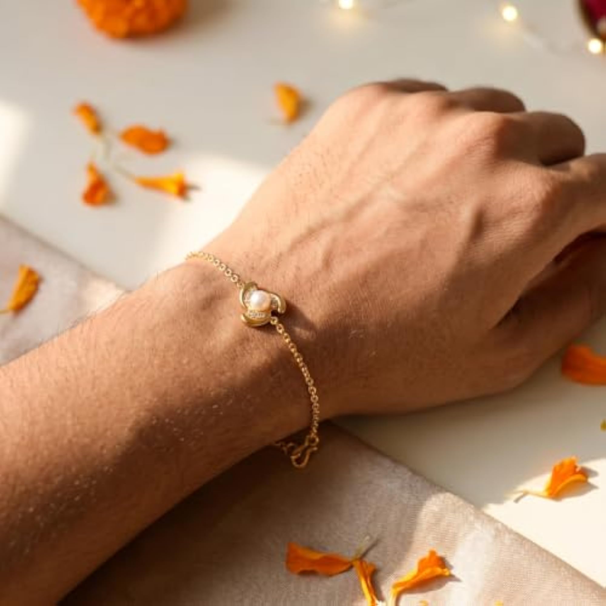 Floral Rakhi Bracelet for Men & Boys, Gold Plated