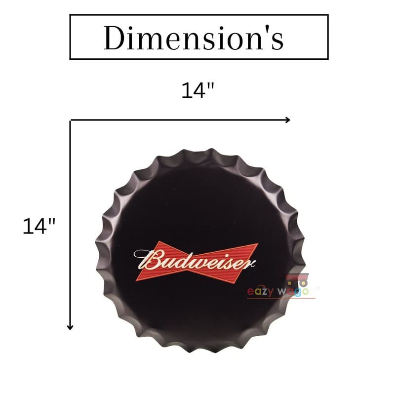 Image of EAZYWAGON Decorative Metal Bottle Caps Wall Sign Plates - 14X14 Inches - Beer Brand Sign Bud black | Metal Wall Hanging Bottle Cap for Home, Farmhouse, Bar & Cafe | Vintage & Retro Look Plaques
