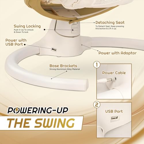 Image of Electric Baby Swing Rocker for Infants with Remote Control, Bluetooth Music, 5-Point Safety Harness, Toys, Soft Cushion, Mosquito Net, Automatic Baby Cradle for 0-12 Months(Brown)