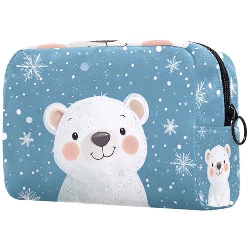 Bolsa de maquillaje para cartera, bolsa de cosméticos de viaje, bolsa de maquillaje, portátil, versátil, bolsillo con cremallera para mujer, oso pequeño, diseño de copo de nieve, multi, 18,5 x 7,5 x