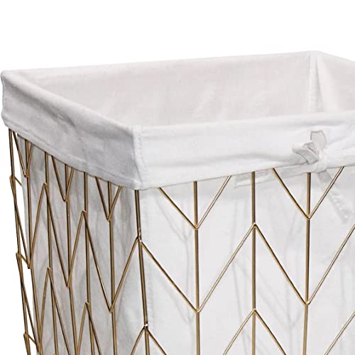 Sedlav Metal Laundry Hamper With Wheels, Gold & Natural, Square Chevron Pattern #TOP1