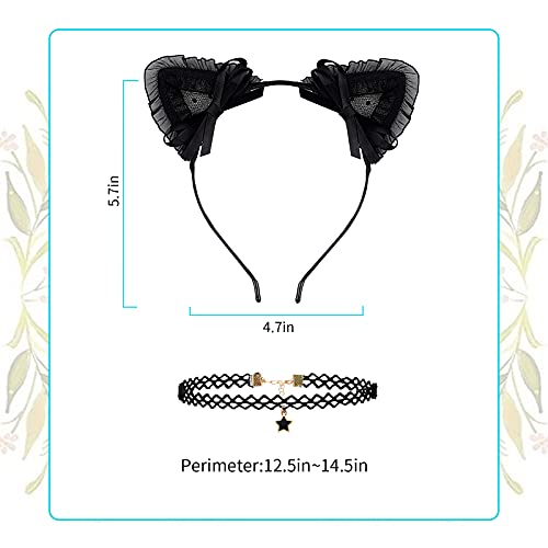 Hayner-Seek Cute Cat Ear Headband Lace Hairband With Bowknot Choker Necklace Halloween Costume For Girls Women #TOP1