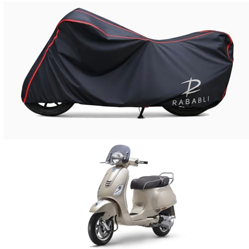 Image of Waterproof Bike Body Cover Compatible for | Vespa Elegante 150 BS6 | Taffeta Fabric, Red Piping Design, Bottom Elastic Fit | Dustproof, Sun UV & Rain Protection for All Bikes