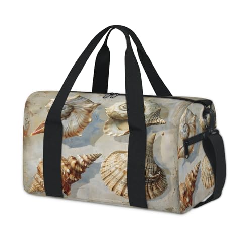 Summer Beach Theme Travel Duffel Bag for Women and Men, Starfish Seashells Sport Tote Gym Bag Carry on Weekender Overnight Bags