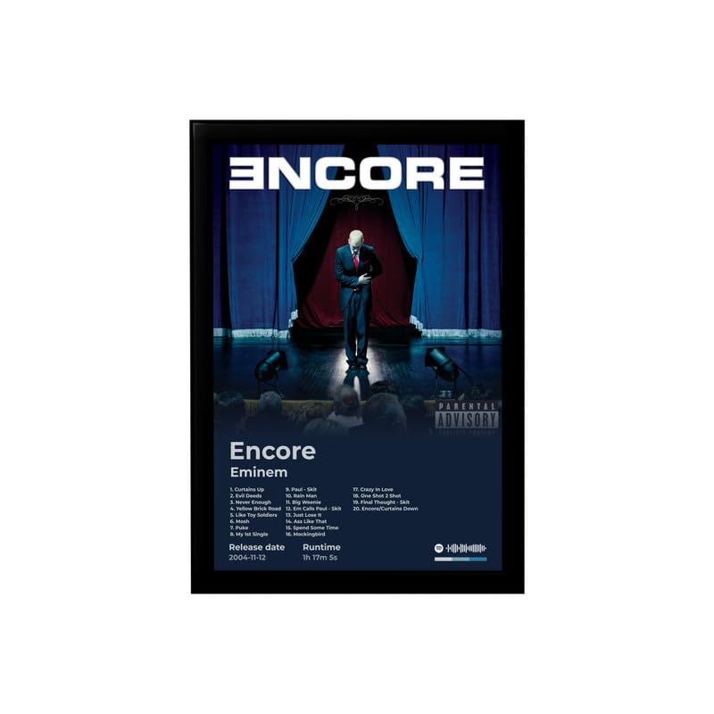 Image of BLINKART Eminem- Encore Wall Photo Frames | Wall Art for Bedroom, Living Room, Studio or Office | Album Cover Print with Spotify Song Link QR Code | Gift for Fans - 8x12 In