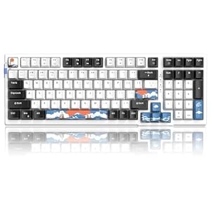 MageGee SKY98 Wireless Gasket Mechanical Gaming Keyboard, 96% Hot Swappable RGB Custom Creamy Keyboard with 5-Layer Sound Padding, BT/2.4G/USB-C, NKRO for Win/Mac (Waves, Blue Whale Switch)