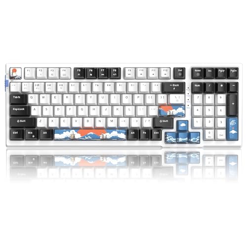 MageGee SKY98 Wireless Gasket Mechanical Gaming Keyboard, 96% Hot Swappable RGB Custom Creamy Keyboard with 5-Layer Sound Padding, BT/2.4G/USB-C, NKRO for Win/Mac (Waves, Blue Whale Switch)