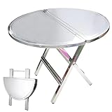 Chandler Stainless Steel Table – Heavy Duty Folding Table, 27.5' x 21.6', Anti-Rust, Portable for Outdoor/Indoor Use – Kids Play and Study, Board Games and Camping/Picnic Table (Round, Silver)