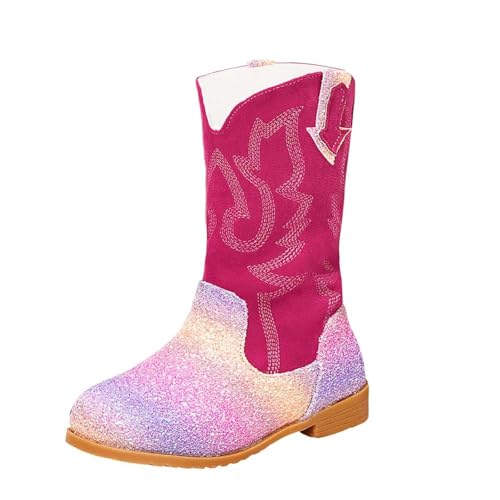 Girls Winter Boots Toddler Kids Glitter Cowgirl Boot Sparkling Fleece Lined Outdoor Cowboy Boots Western Riding Shoes
