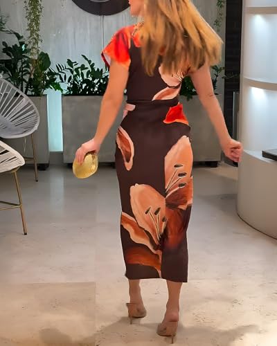 Image of CHICME Summer Dresses for Women Floral Print Plunge V Neck Midi Dress Casual Ruched Slit Bodycon Party Dress