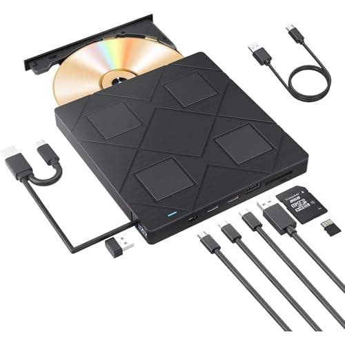 Lector grabador de CD/DVD externo USB C con lector de tarjetas SD para PC de escritorio