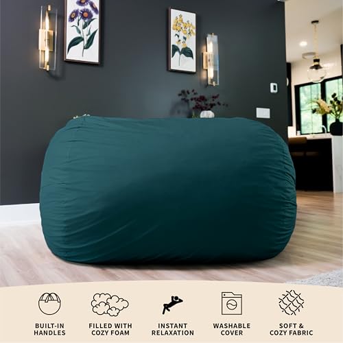 Image of Big Joe Fuf 7Ft Giant Foam Bean Bag Chair, Oversized Couch with Removable Cover for Kids, Teens, Adults, Deep Sea Velveteen, Durable Woven Polyester, 7 Foot | Premium Shredded Foam Filled, Velveteen, Adult-Sized Comfortable Seating, Supports Up to 300 lbs
