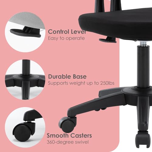 Moustache Task Office Desk Chairs, Armless Executive Office Chair with Height Adjustable and Swivel Wheels for Home Office Studying Gaming (Black) image 7