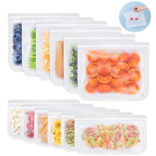 Minicoco 12 Pack Reusable Food Storage Bags Freezer Safe Snack Bags BPA Free Eco-Friendly and Leakproof Food Storage Pouches for Keeping Sandwich,Snacks,Fruit,6 Medium,6 Large (Clear) Minicoco 12 Pack Reusable Food Storage Bags Freezer Safe Snack Bags BPA Free Eco-Friendly and Leakproof Food Storage Pouches for Keeping Sandwich,Snacks,Fruit,6 Medium,6 Large (Clear)