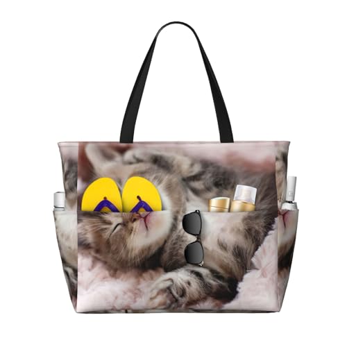Grand sac à bandoulière imprimé chat endormi pour le travail et le shopping en ville