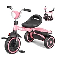 XJD Kids Tricycles Toddler Tricycle 3 Wheel Baby Trikes for Foldable Bike Bicycle with Removable Pedals and Adjustable Seat for 2-5 Year Olds Boys Girls Gifts, Pink