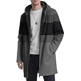 Xernbit Men's Color Block Long Jacket Warm Fleece Full Zip Hoodie Casual Fashion Stripes Sherpa Winter Hooded Coat with Pockets Grey XL