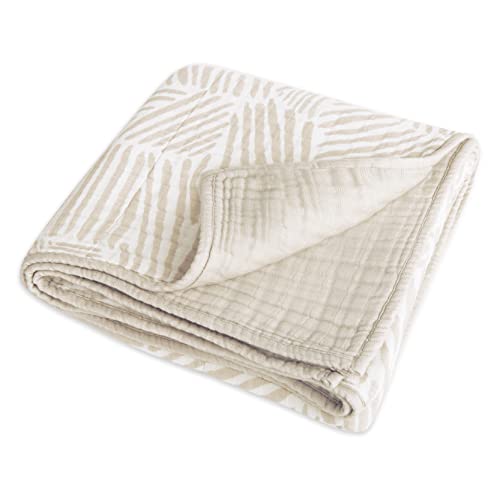 Image of Babyletto 100% Organic Cotton Quilt, GOTS-Certified, 3-Layers of Ultra-Soft and Breathable Muslin - Oat Stripe