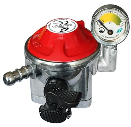 27mm ClipOn Patio Gas Regulator with Pressure Gauge 37mbar LowPressure LPG Regulator for BBQ Patio Heater Cookers Caravans & Camping Stoves Fits All 27mm ClipOn Cylinders