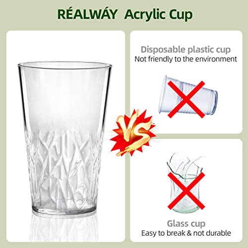 Realway 19Oz Unbreakable Plastic Tumblers, Clear Drinking Glasses, Reusable Acrylic Cup Glasses Drinkware, Dishwasher Safe,Bpa Free-Stackable- Cups For Kitchen, Set Of 6 #TOP4