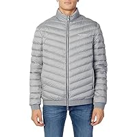 Armani Exchange Quilted Down Milano/New York Logo Zip-up Jacket Piumino Alternativo, Melange Grey/Navy, L Uomo