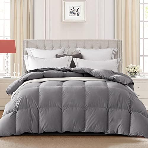 Globon Goose Down Comforter King Size All Season Duvet Insert Ultra-Soft 100% Cotton, 45OZ,650 Fill Power, Medium Warmth with Corner Tabs, Grey.…