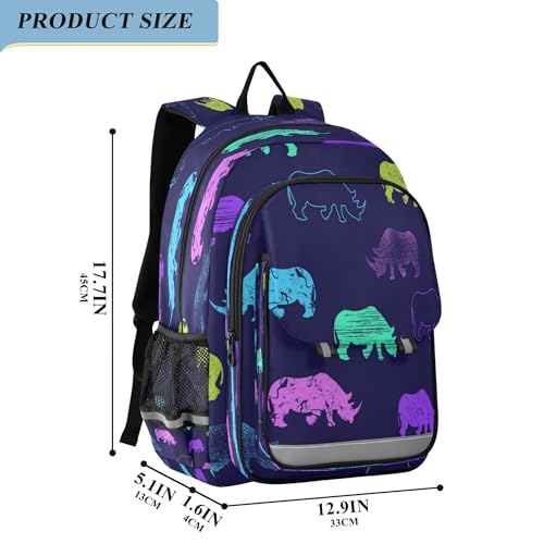 Rhinos Rhinoceros Pattern Backpack, School Backpack Lightweight Laptop Backpack Student Book Bags with Reflective Stripes2
