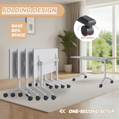 6-8 Person Conference Table Folding Conference Table for Office,Training, Seminar,Schools Modern Wood Conference Meeting Room Table Large Rectangular Conference Room Tables (4, White, 63in)