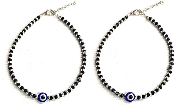 Stylish Evil Eye Nazariya Anklet (Payal) with Silver & Black Beads (Crystal) for Girls and Women Sterling Silver Anklet (B0D2RNVT35) Amazon Price History, Amazon Price Tracker