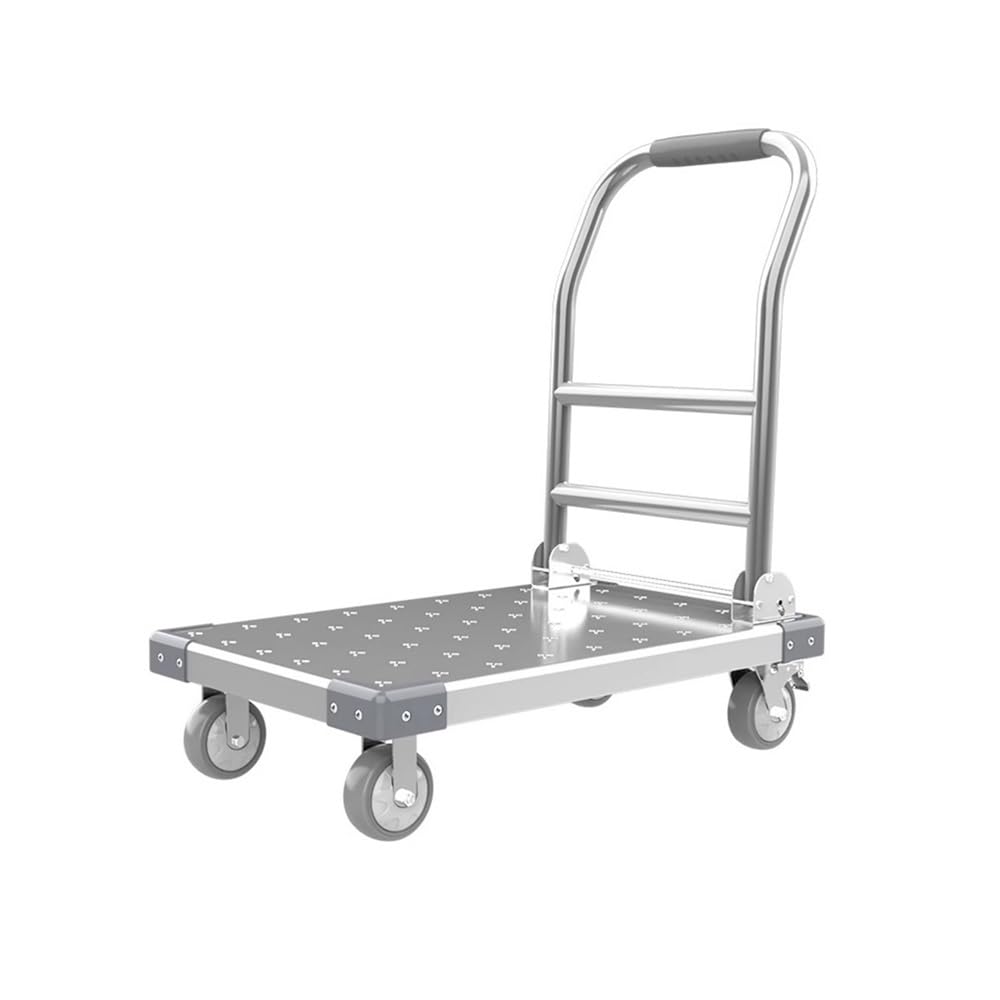 Handcart Thickened Stainless Steel Trolley Flatbed Folding Trailer Silent Commercial Warehouse Express Handling(S)
