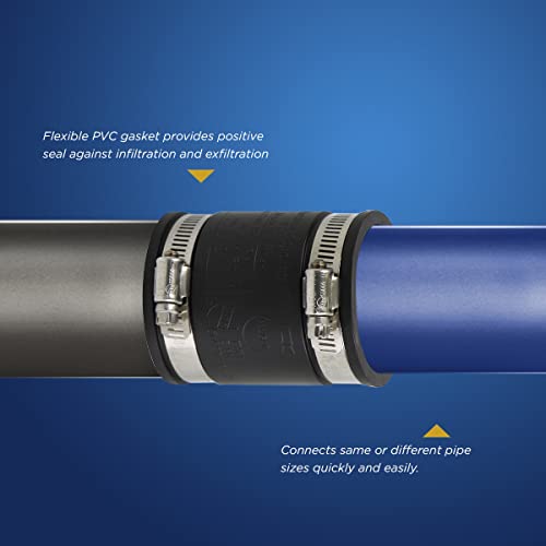 Image of SUPPLY GIANT 6I46Y30 Flexible PVC Coupling with Stainless Steel clamps 1-1 /2'', Black (pack of 10)