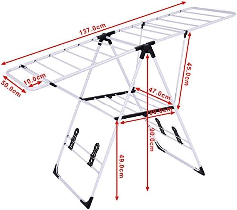 Indoor Outdoor Clothes Drying Rack Foldable Clothes Rack.Portable Folding Clothes Airer Extendable Rack with Adjustable Double Wings Drying Rails and Shoe Racks Indoor/Outdoor Use，（Negro Y P
