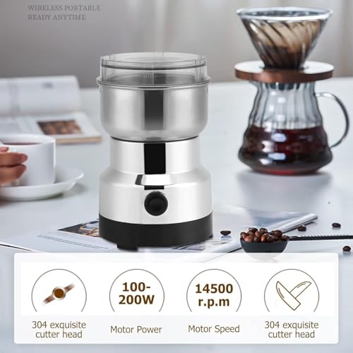 Image of volexmart Nima Electric Coffee Grinder & Spice Grinder 150W | Stainless Steel Dry Masala Grinder | Multipurpose Mini Grinder for Coffee Beans, Nuts, Seeds & Spices | Compact Kitchen Appliance