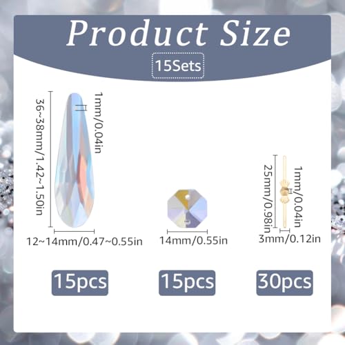 SOFPLATE 1 Box 15pcs 50mm Crystal Chandelier Drops Chandelier Replacement Crystals Clear Glass Icicle Drop Pendant Prism Hanging Chain Ornaments Kit for Bead Room Dining Room Home Wedding Decoration - Image 2