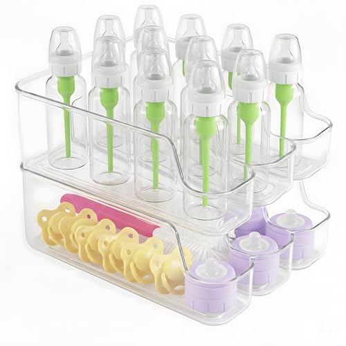 MGY 2 Pack 3 compartments Baby Bottle Organizer compatible with Dr. Brown's 8oz Narrow Bottles, Multi-Use Feeding Supplies Holder for Kitchen Counter, Cabinet & Fridge